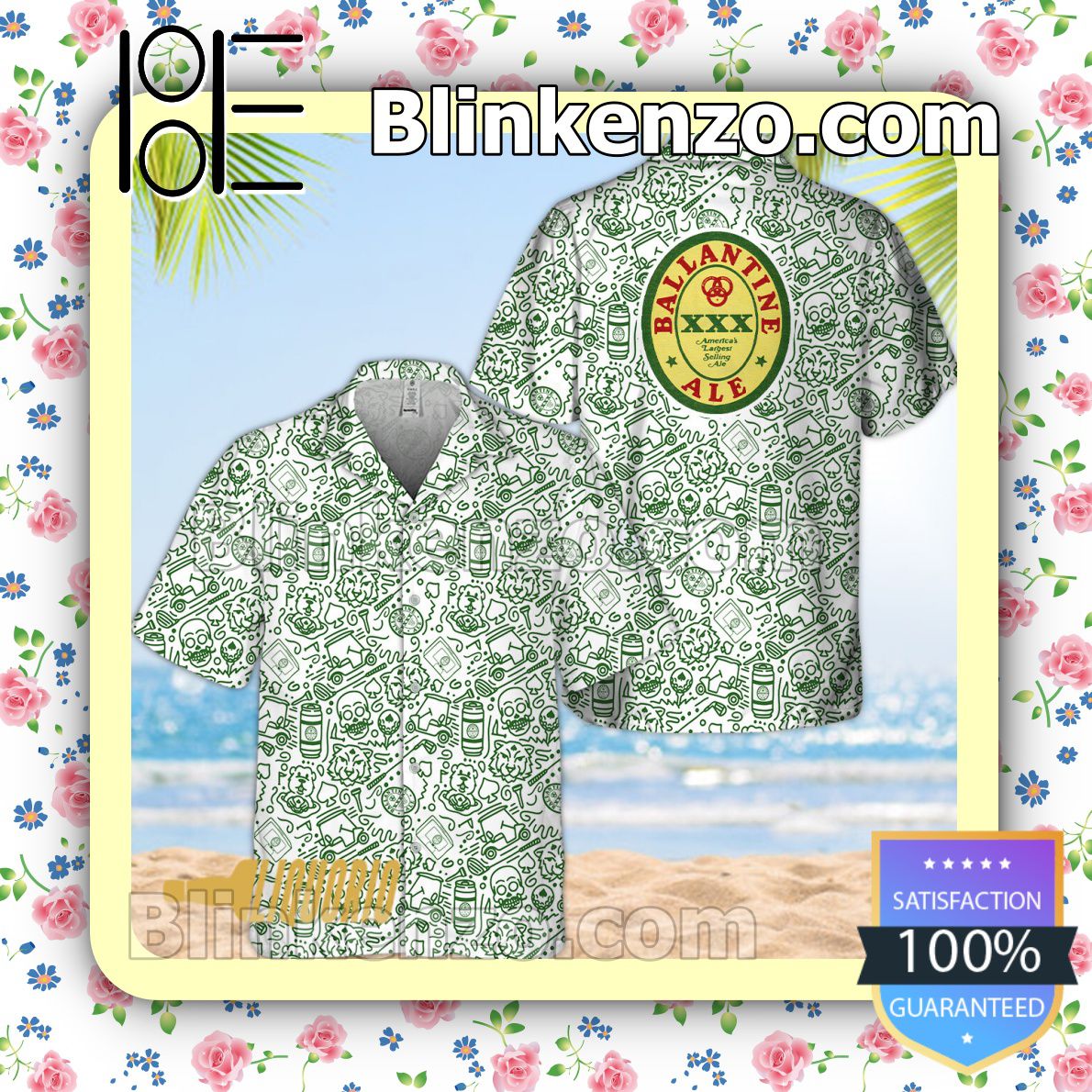 Green Ballantine Ale Doodle Art Beach Shirts