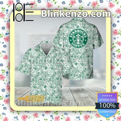 Green Starbucks Coffee Doodle Art Beach Shirts