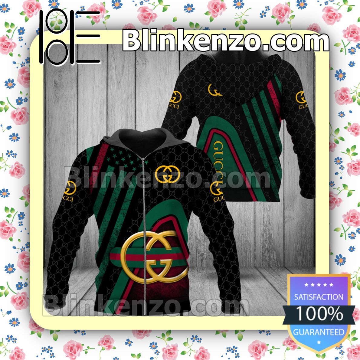 Popular Gucci American Flag Black Full-Zip Hooded Fleece Sweatshirt