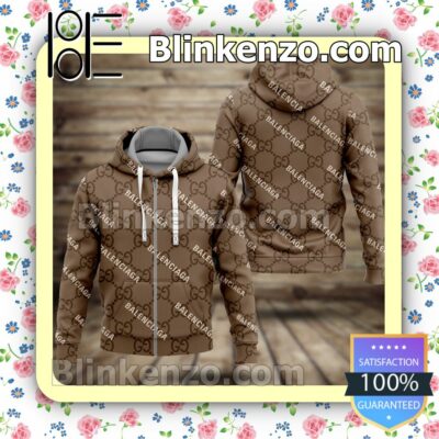 Gucci And Balenciaga Brown Full-Zip Hooded Fleece Sweatshirt