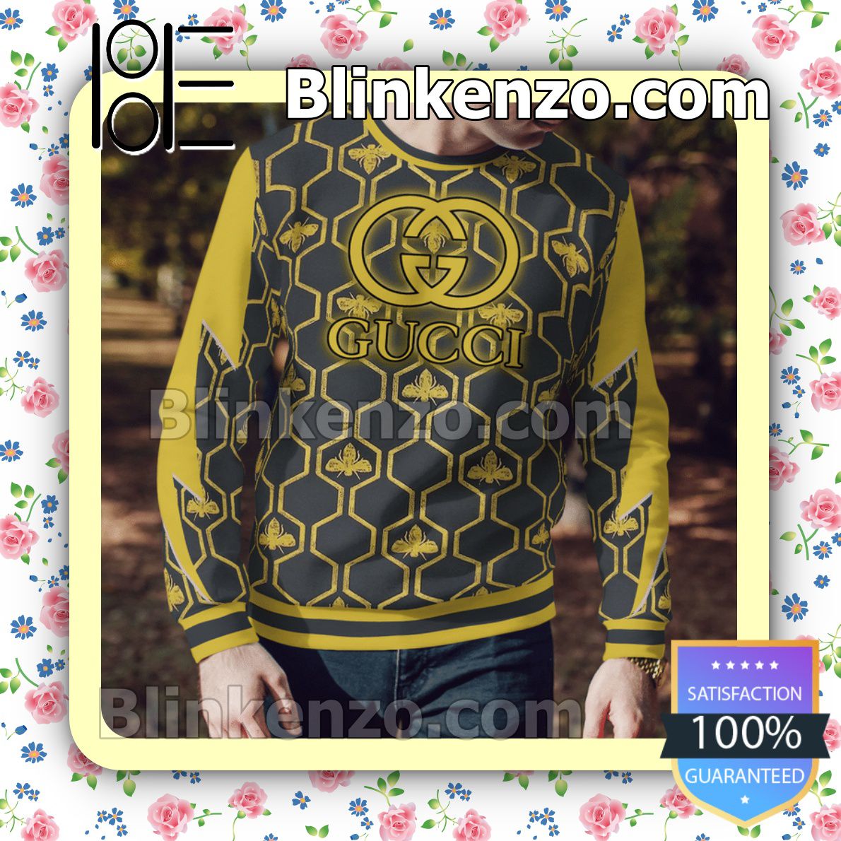 Drop Shipping Gucci Bee Hive Pattern Mens Sweater