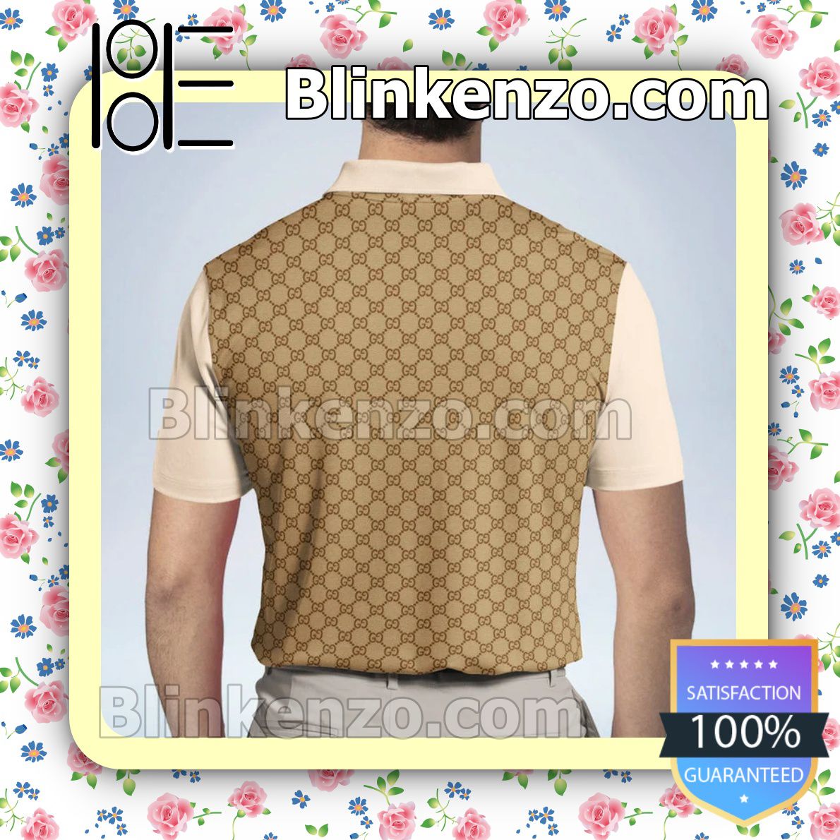 Very Good Quality Gucci Beige Brown Monogram Custom Polo Shirt