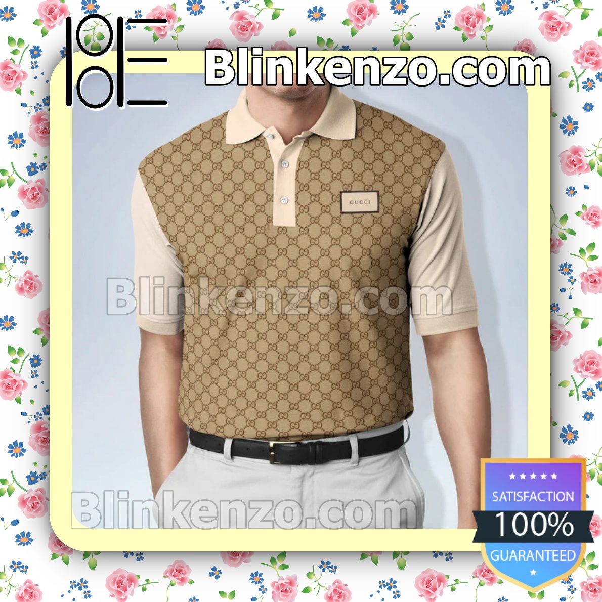 Gucci Beige Brown Monogram Custom Polo Shirt