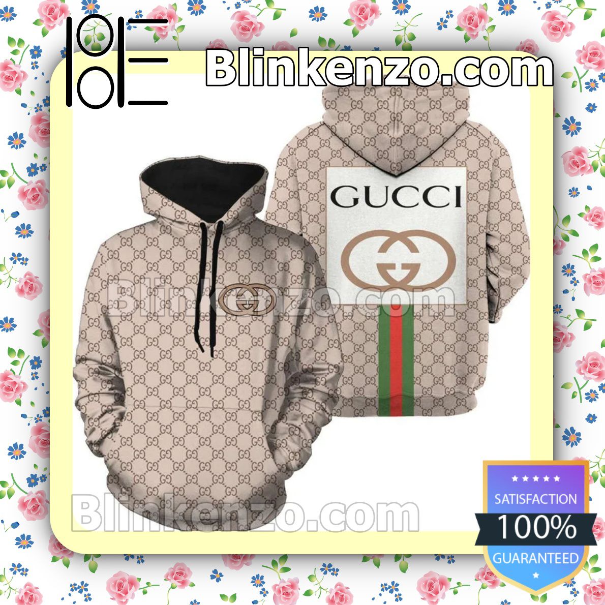 Gucci Beige Monogram Big Logo Square Back Custom Womens Hoodie Blinkenzo