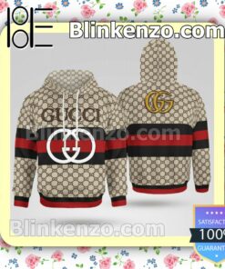 Gucci Beige Monogram With Black And Red Stripes Custom Womens Hoodie