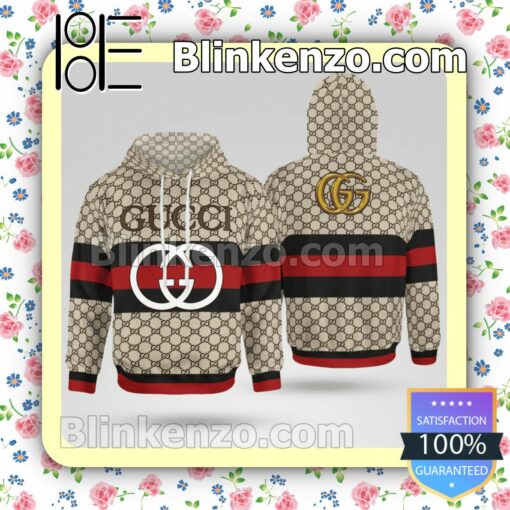 Gucci Beige Monogram With Black And Red Stripes Custom Womens Hoodie