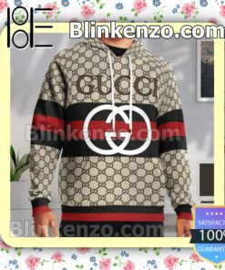 Gucci Beige Monogram With Black And Red Stripes Custom Womens Hoodie a