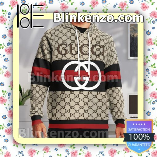 Gucci Beige Monogram With Black And Red Stripes Custom Womens Hoodie a