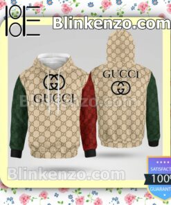 Gucci Beige Monogram With Green And Red Sleeves Custom Womens Hoodie