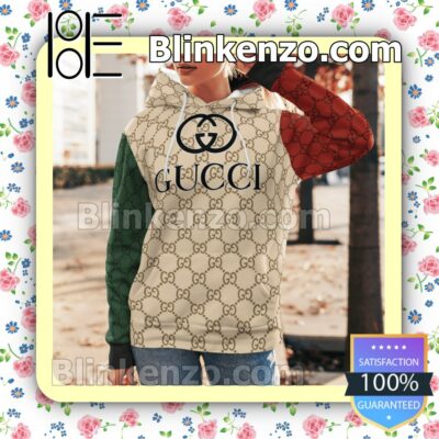 Gucci Beige Monogram With Green And Red Sleeves Custom Womens Hoodie a