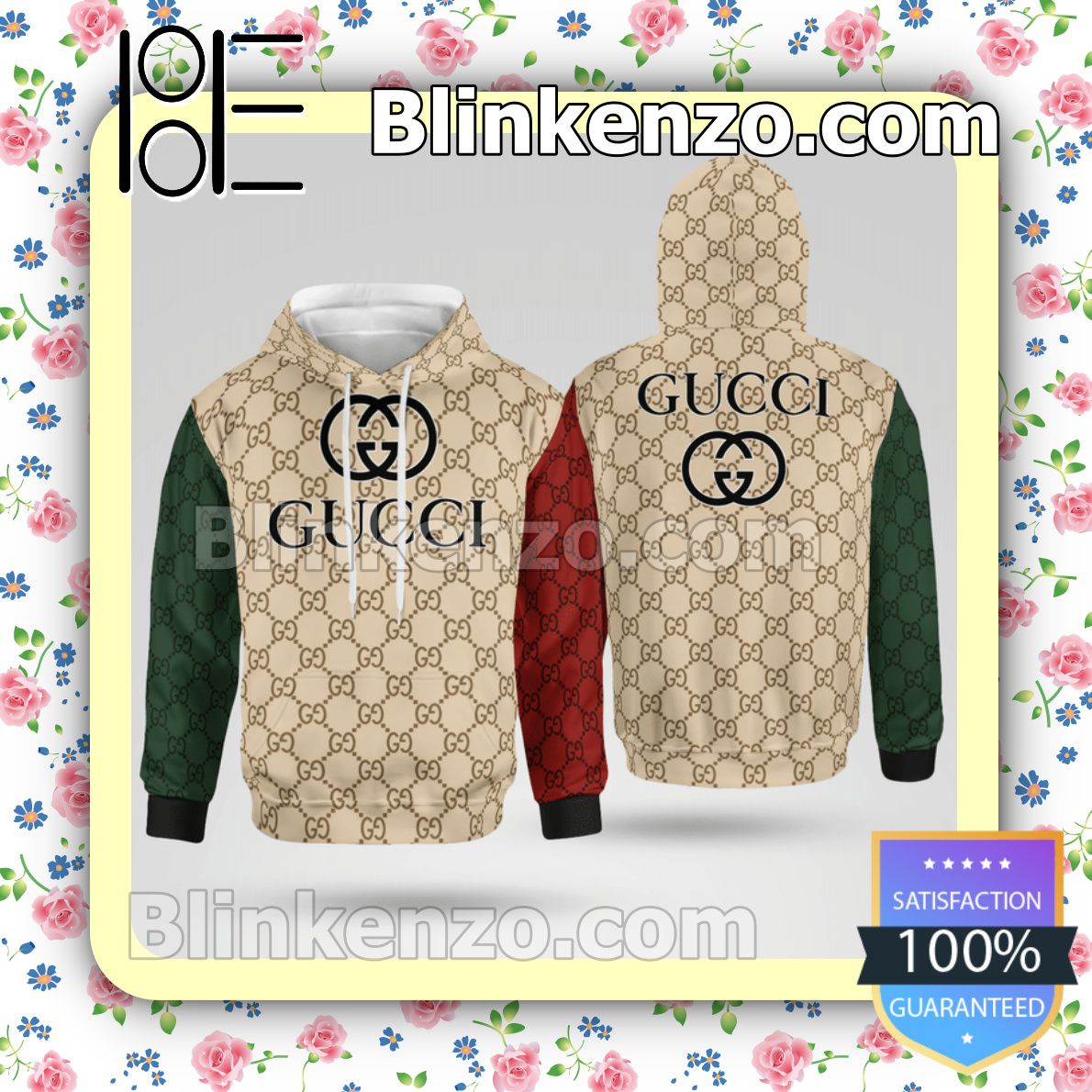 Gucci Monogram Green And Red Custom Womens Hoodie - Blinkenzo