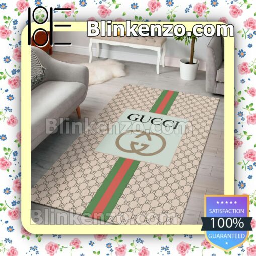 Gucci Beige Monogram With Logo In Green Square And Color Stripes Carpet Runners