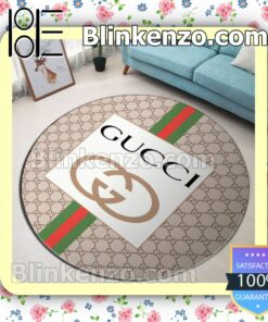 Gucci Beige Monogram With Logo In White Square And Color Stripes Round Carpet Runners