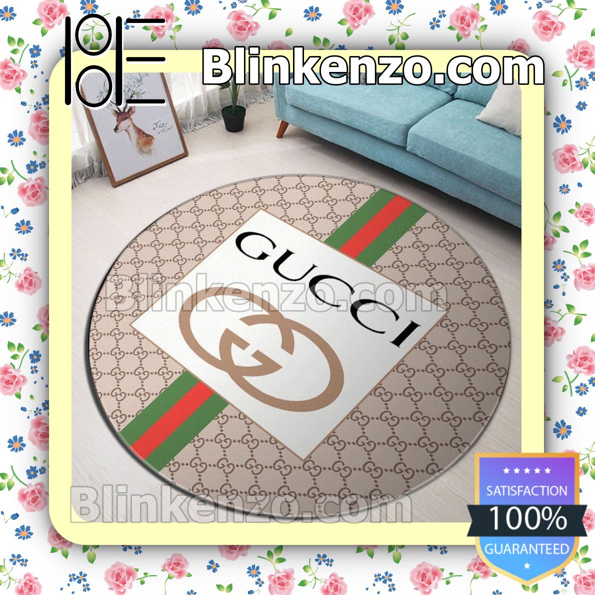 Buy In US Gucci Beige Monogram With Logo In White Square And Color Stripes Round Carpet Runners
