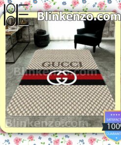 Gucci Beige Monogram With Logo On Black And Red Stripes Carpet Runners