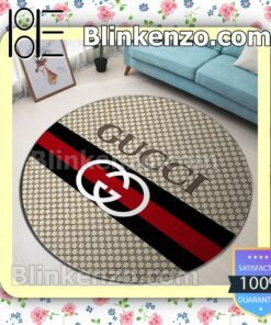 Gucci Beige Monogram With Logo On Black And Red Stripes Round Carpet Runners