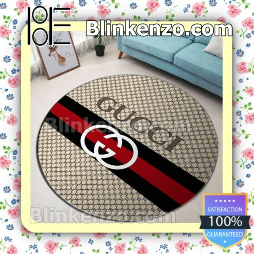 Gucci Beige Monogram With Logo On Black And Red Stripes Round Carpet Runners