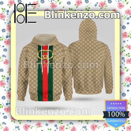 Gucci Beige Monogram With Logon On Black And Red Vertical Stripes Custom Womens Hoodie