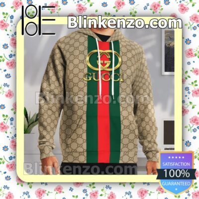 Gucci Beige Monogram With Logon On Black And Red Vertical Stripes Custom Womens Hoodie a