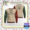 Gucci Beige Monogram With Red And Green Sleeves Mens Sweater