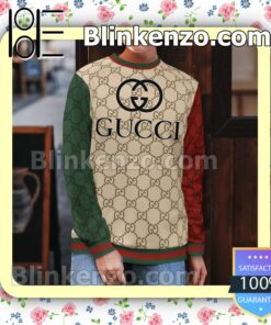Gucci Beige Monogram With Red And Green Sleeves Mens Sweater b