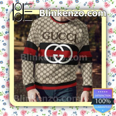 Gucci Big Logo On Black And Red Stripes Mens Sweater a