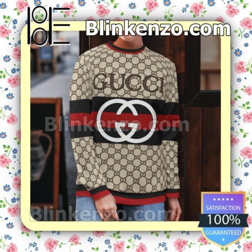 Gucci Big Logo On Black And Red Stripes Mens Sweater b