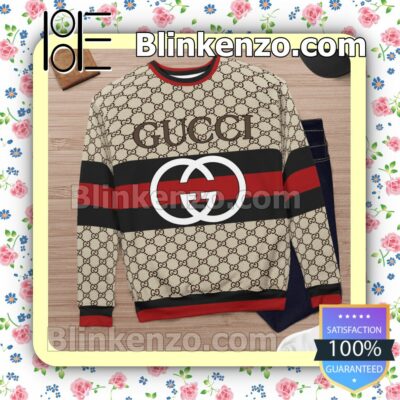 Gucci Big Logo On Black And Red Stripes Mens Sweater c