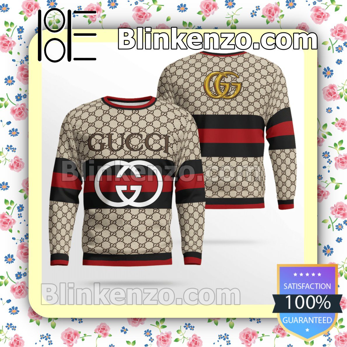 Gucci Big Logo On Black And Red Stripes Mens Sweater