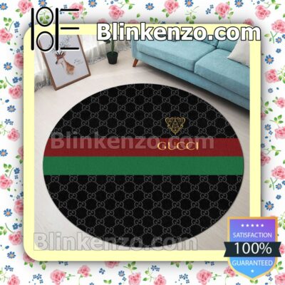 Gucci Black Monogram With Museo Logo Red And Green Stripes Round Carpet Runners