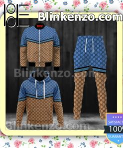 Gucci Blue And Brown Monogram Fleece Hoodie, Pants