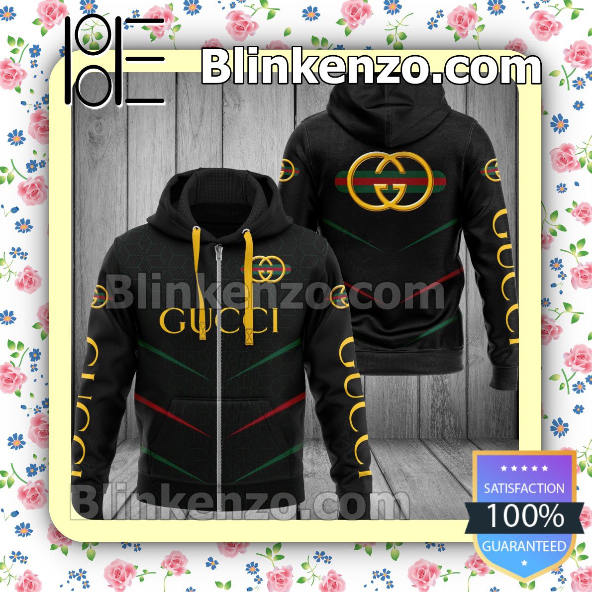 Great artwork! Gucci Brand Name And Logo Metro Rhombus Black Full-Zip Hooded Fleece Sweatshirt