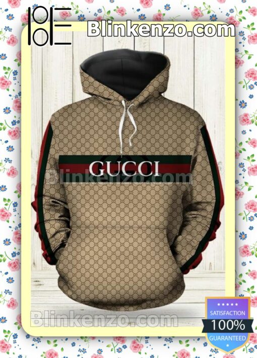 Gucci Brown Monogram Black And Red Stripes Custom Womens Hoodie