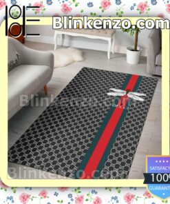 Gucci Dragonfly On Color Stripes Black Monogram Carpet Runners