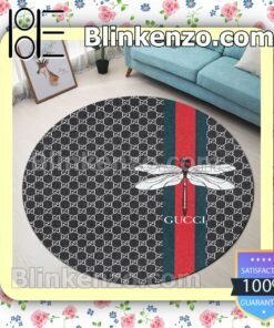 Gucci Dragonfly On Color Stripes Black Monogram Round Carpet Runners