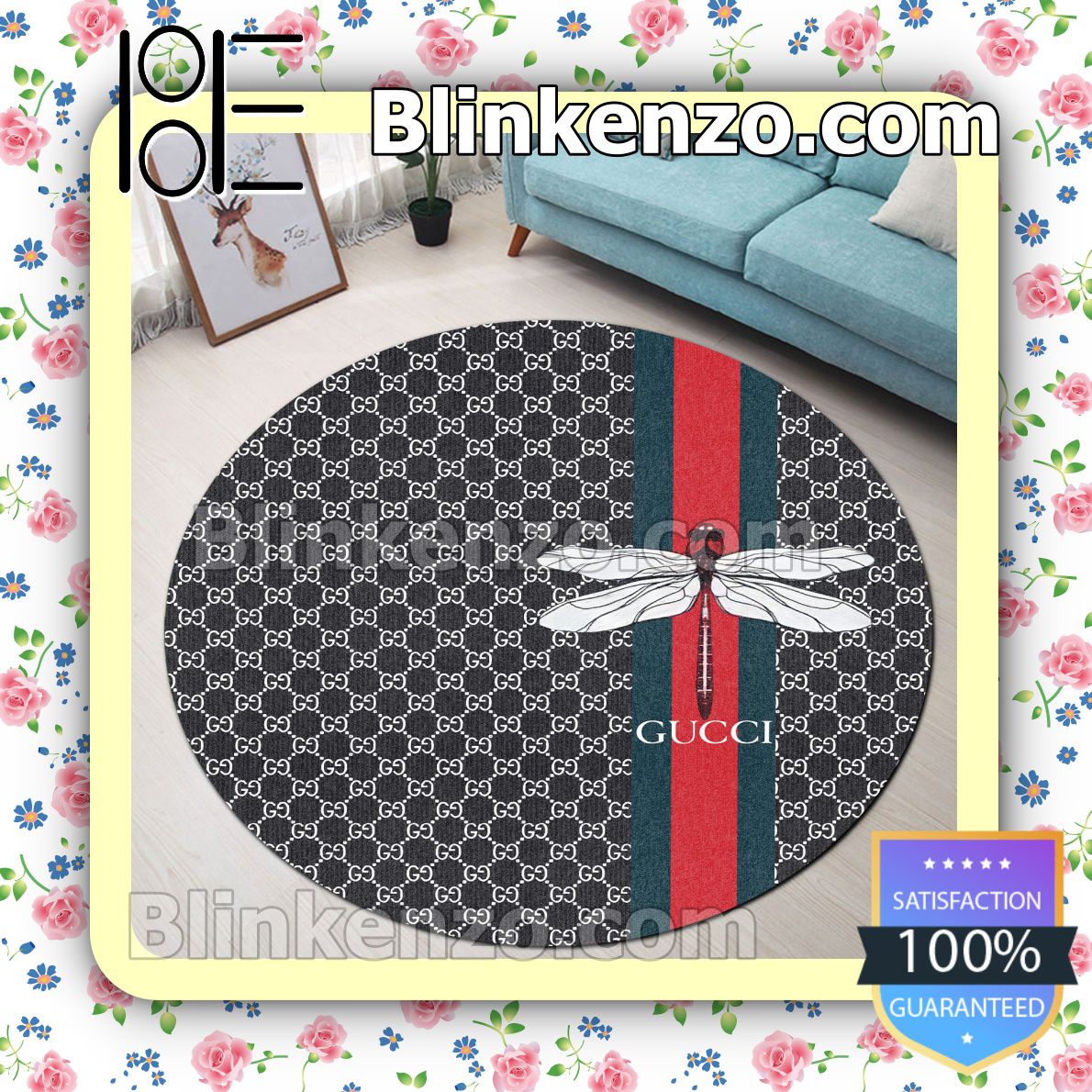 Near you Gucci Dragonfly On Color Stripes Black Monogram Round Carpet Runners