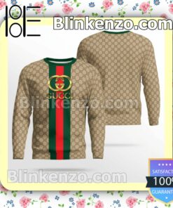 Gucci Gold Logo On Green And Red Vertical Stripes Mens Sweater