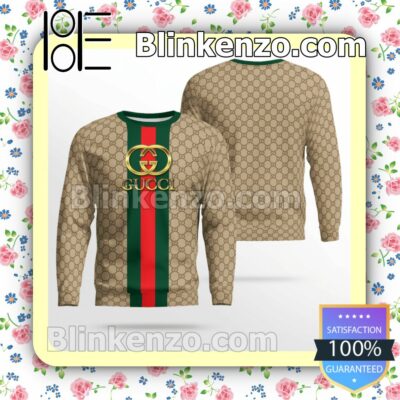 Gucci Gold Logo On Green And Red Vertical Stripes Mens Sweater