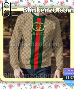 Gucci Gold Logo On Green And Red Vertical Stripes Mens Sweater a