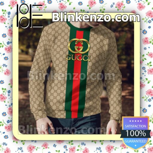 Gucci Gold Logo On Green And Red Vertical Stripes Mens Sweater a