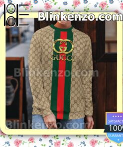 Gucci Gold Logo On Green And Red Vertical Stripes Mens Sweater b