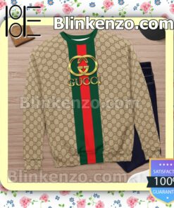 Gucci Gold Logo On Green And Red Vertical Stripes Mens Sweater c