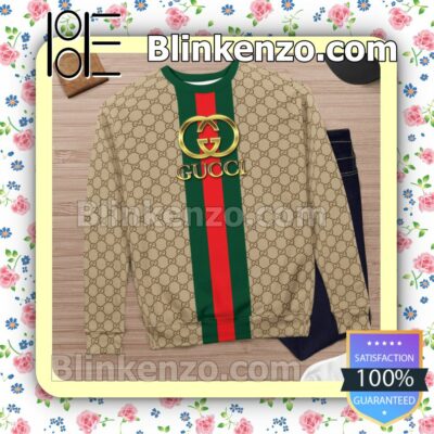 Gucci Gold Logo On Green And Red Vertical Stripes Mens Sweater c