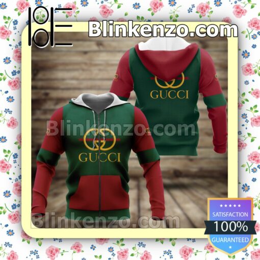 Gucci Green And Red Full-Zip Hooded Fleece Sweatshirt