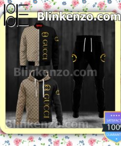 Gucci Half Black Half Beige Monogram Fleece Hoodie, Pants