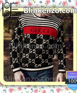 Gucci Horizontal Stripes Black Mens Sweater a