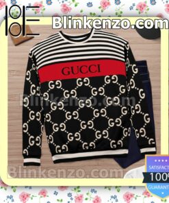 Gucci Horizontal Stripes Black Mens Sweater c