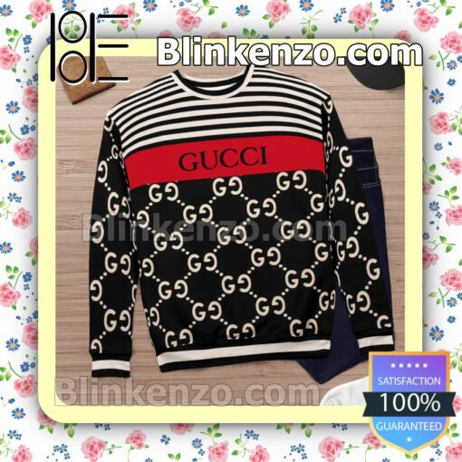 Gucci Horizontal Stripes Black Mens Sweater c
