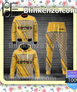 Logo Center Beige Mix Yellow Fleece Hoodie, Pants Blinkenzo