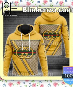 Gucci Logo Center Beige Monogram Mix Yellow Fleece Hoodie, Pants a